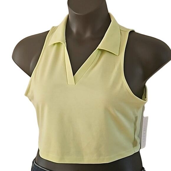 NWOT Abound Women’s Pastel Neon Green Polo Collar Short Sleeve Crop Top Large - Picture 2 of 6